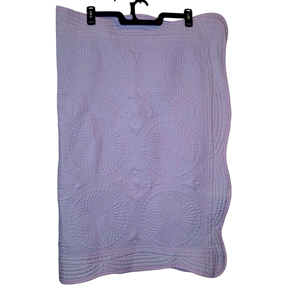 Vintage Pink Quilted Floral Kaleidoscope Reversible Baby Comforter 44" X 34"